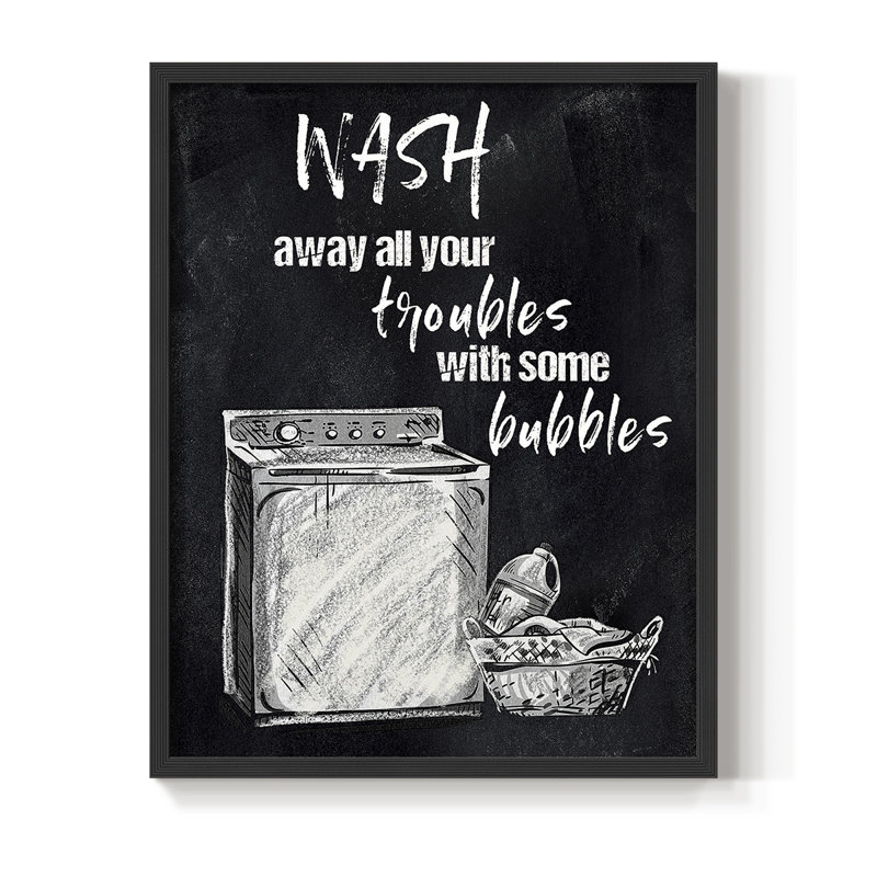 «Wash Away Your Trouble», reproduction encadrée - bois massif, Noir, H 10 po x l 8 po