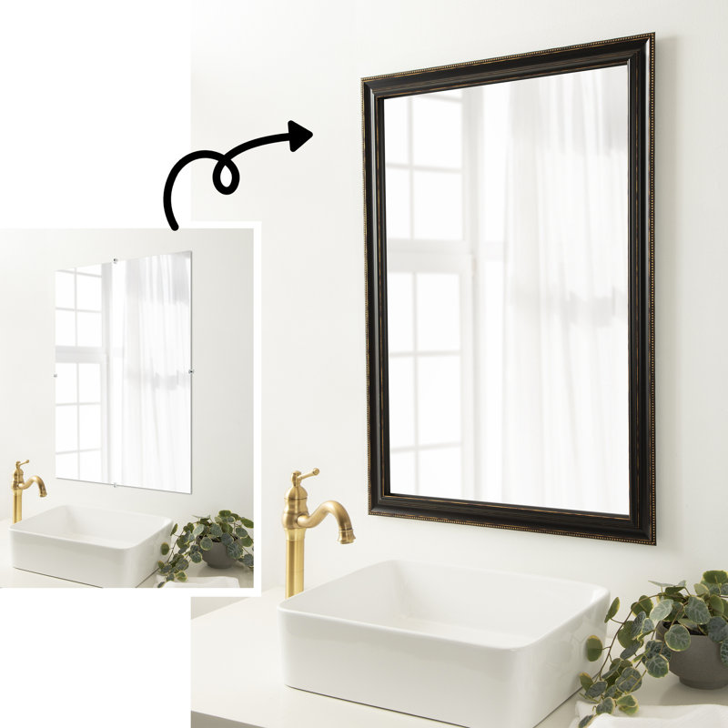  Ensemble de bordure de miroir de salle de bain, cadre entièrement assemblé à peler et coller - verre miroir NON inclus - garniture étroite bronze décoratif