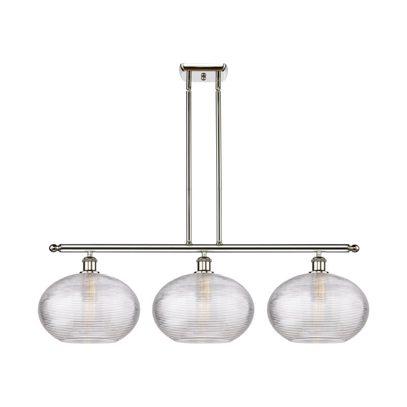 Luminaire suspendu pour îlot de cuisine 3 lumières Larrick, Nickel poli