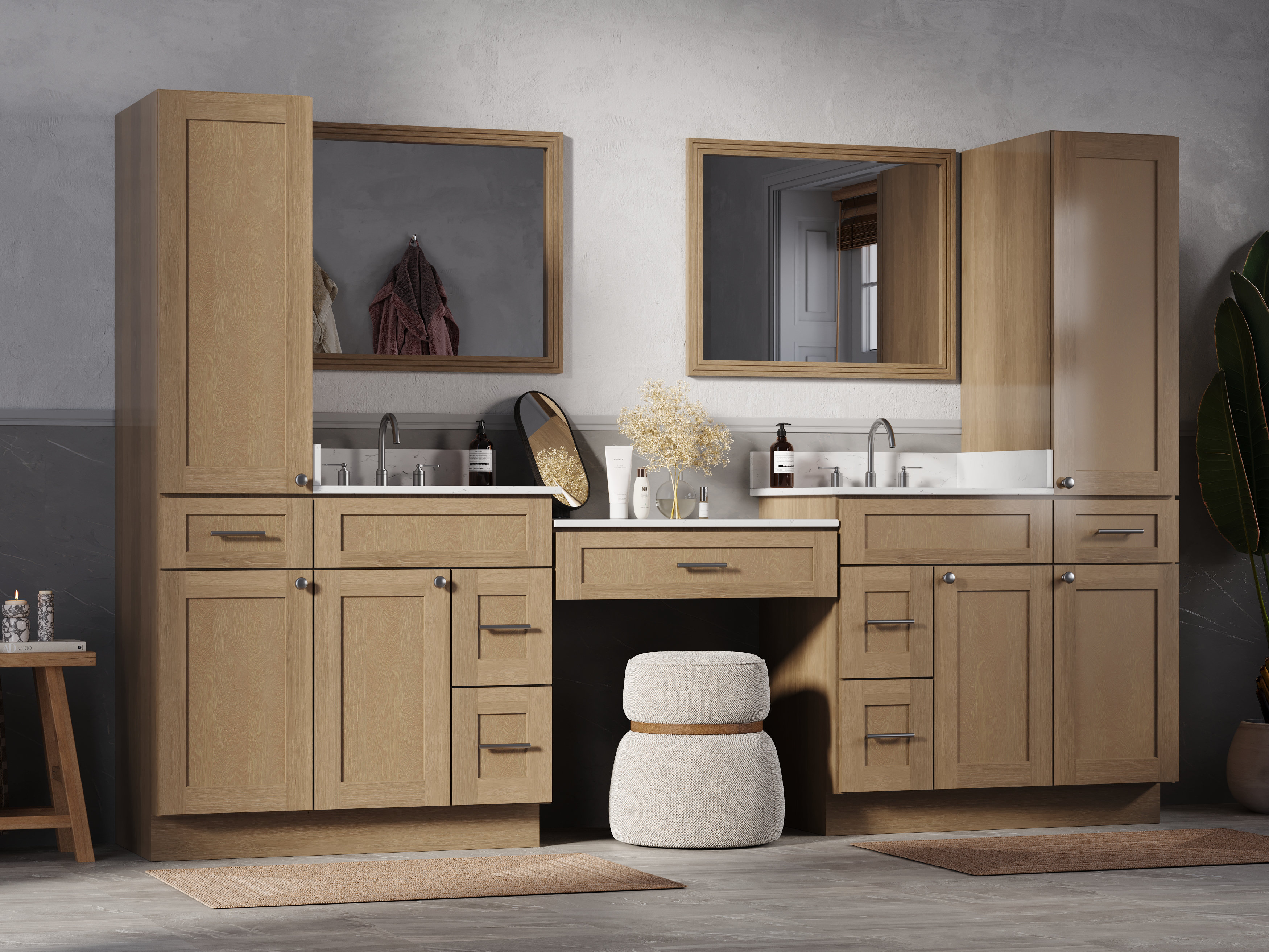 Disar 108'' Double Bathroom Vanity With Desk Linen Tall Cabinet ...