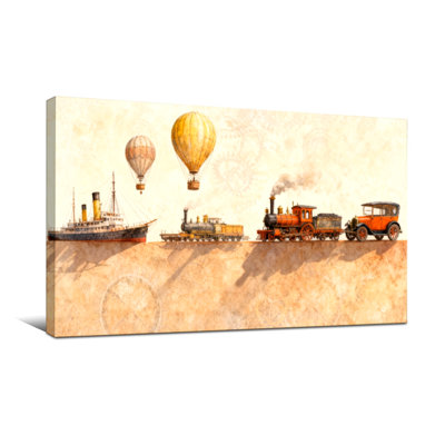 Plants &Flowers Vintage Transportation Steamship Balloon Train Carriage