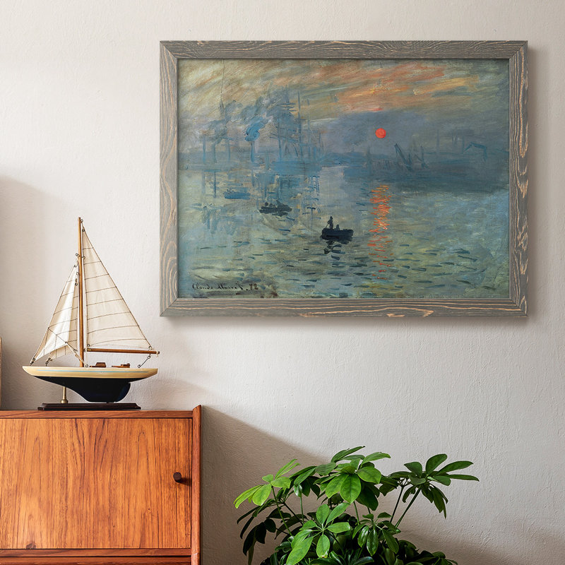 Lever de soleil encadré sur toile, H 14 po x l 20 po x P 1,5 po, Gris