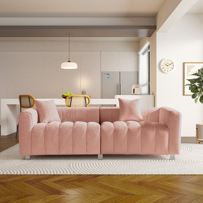 87.4'' Premium Velvet Sofa 3-Seater Loveseat, Pink Velvet