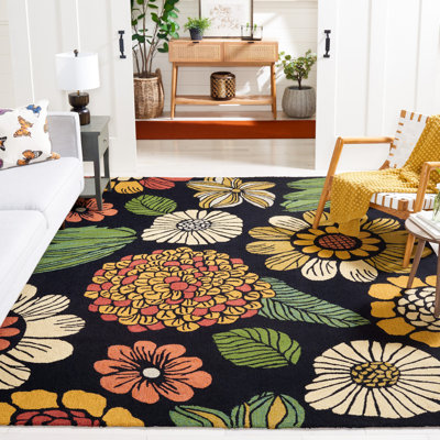 Tapis crocheté à la main noir / orange / vert / beige Doyle
