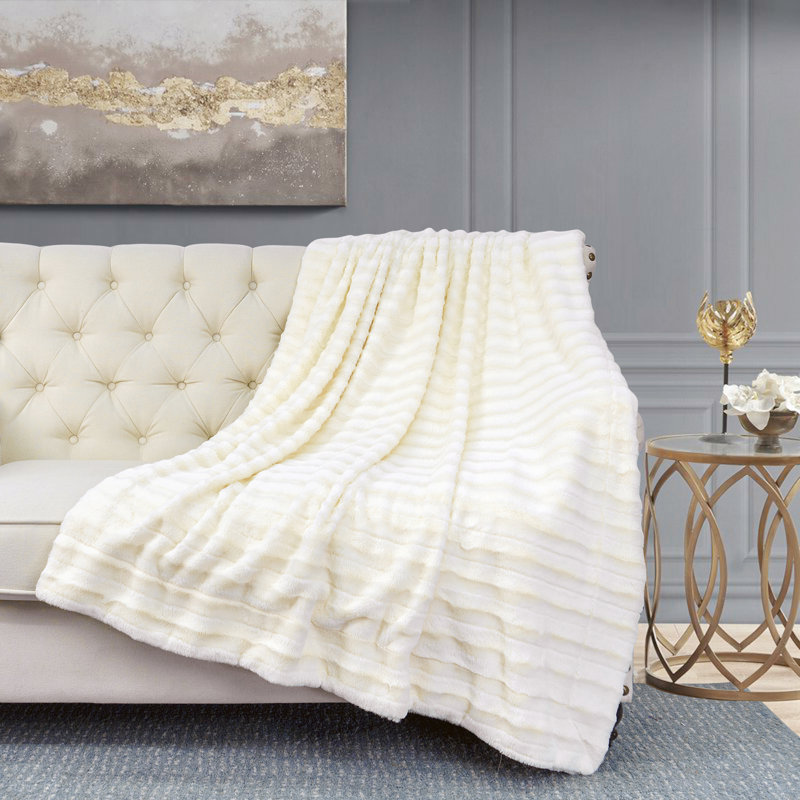 Jeté en fausse fourrure Derby, Blanc antique, l 60 po x L 80 po