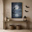 «Blue Moonlit Lake with Bare Trees and Crow», art mural sur toile-1416599737