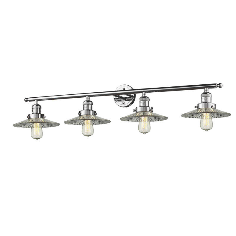 Reyhani 4 - Light Dimmable Vanity Light, Polished Chrome, Clear Halophane, 60 Watt Vintage Incandescent Bulb