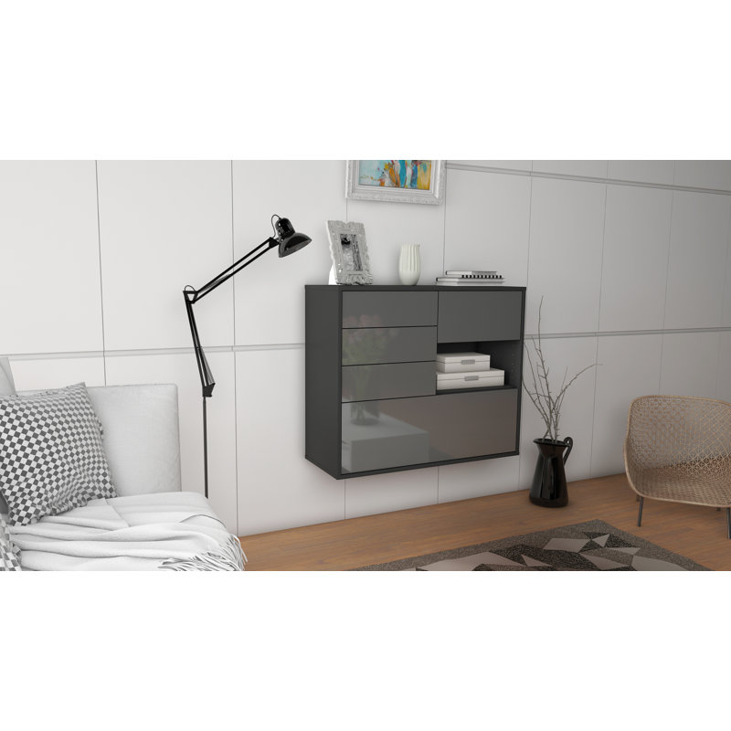 Shevlin 92cm Sideboard, Black, High Gloss Grey