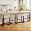 Tabouret de bar 26 po à hauteur de comptoir avec dossier, tissu blanc cassé, lin et métal noir-112666097-109318048