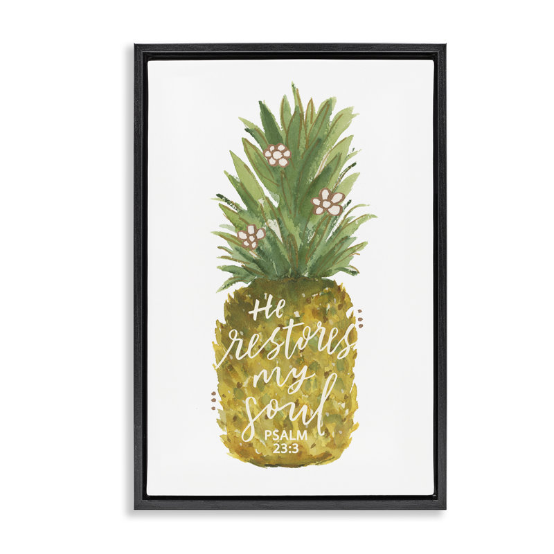 «Restores My Soul Pineapple Floater» par Blue Chair Blessing, H 25 po x l 17 po, Cadre flottant noir de jais