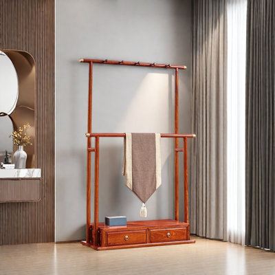 Zitan Wood Coat Rack with Drawers & Hooks