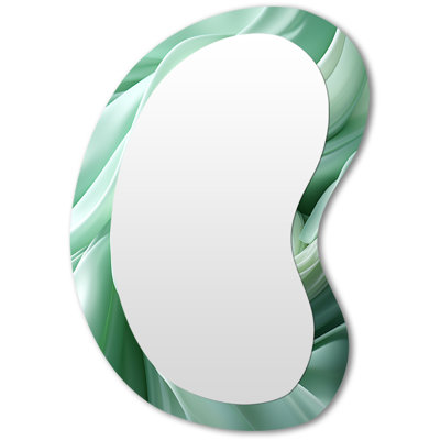 Evangelyn Green soft fractal spirals II - Abstract Spirals Unique Shape Decorative Mirror, Modern Asymmetrical Wall Mirror, Printed Metal Art