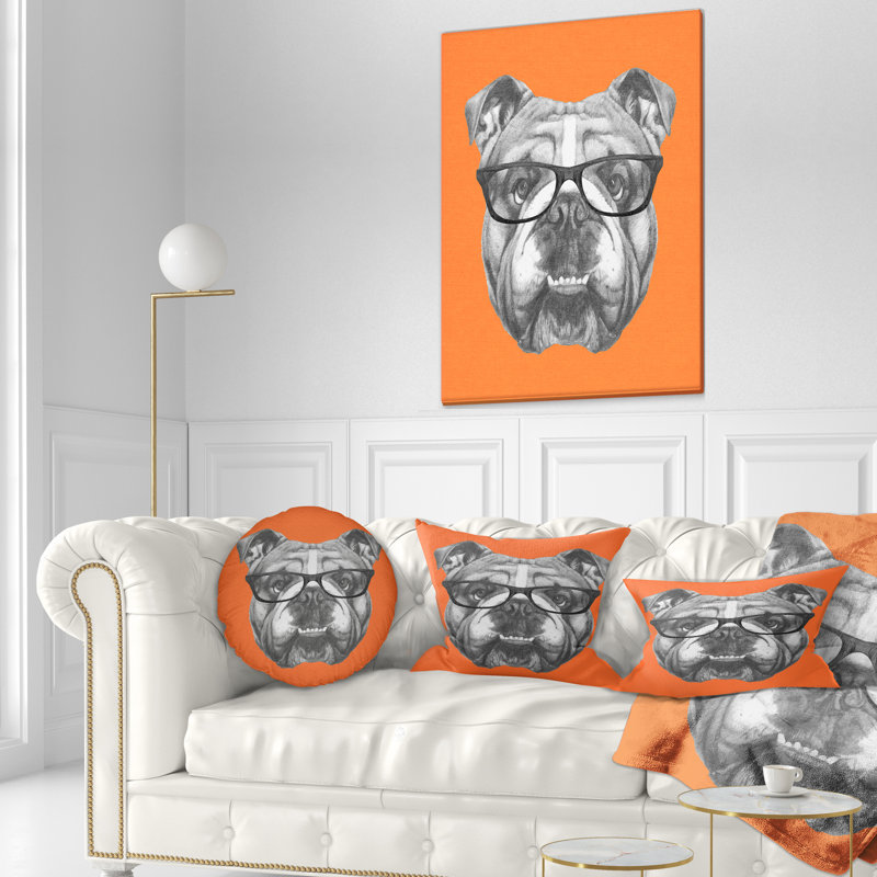 Coussin bouledogue anglais avec verres