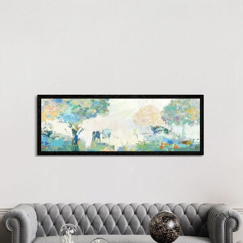 Textural Landscape by Allison Pearce - Panoramic Painting on Canvas, Black Framed Canvas, 152.4 cm H x 50.8 cm W