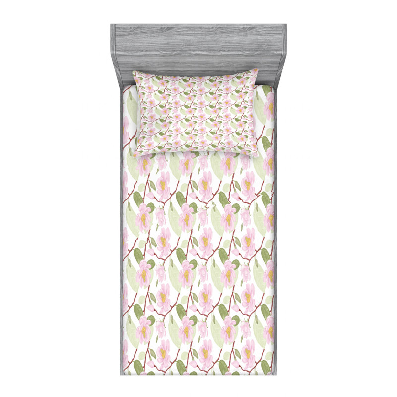 Microfiber Floral Sheet Set, Twin XL Sheet Set + Fitted Sheet + 1 Pillowcase