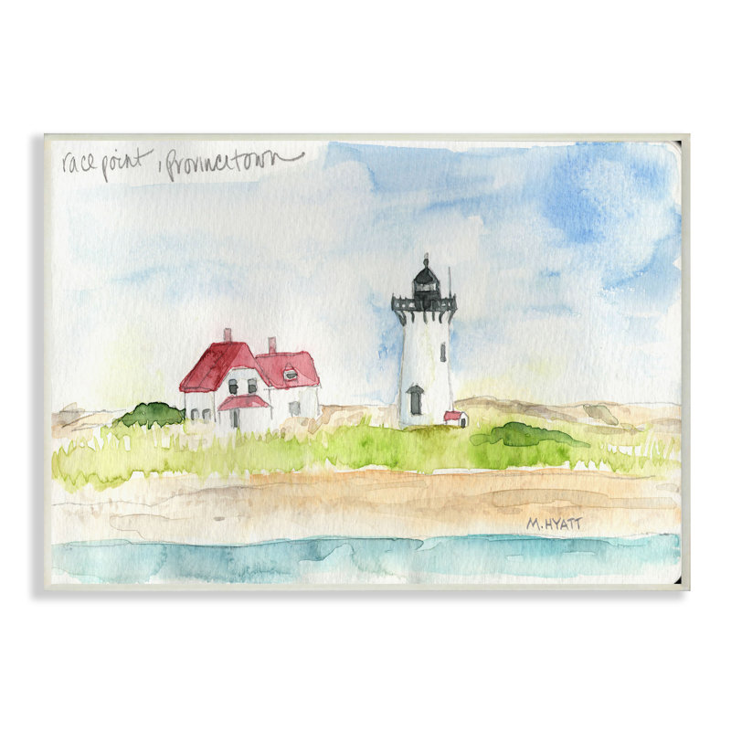 Paysage côtier du phare de Race Point, H 10 po x l 15 po, Plaque murale