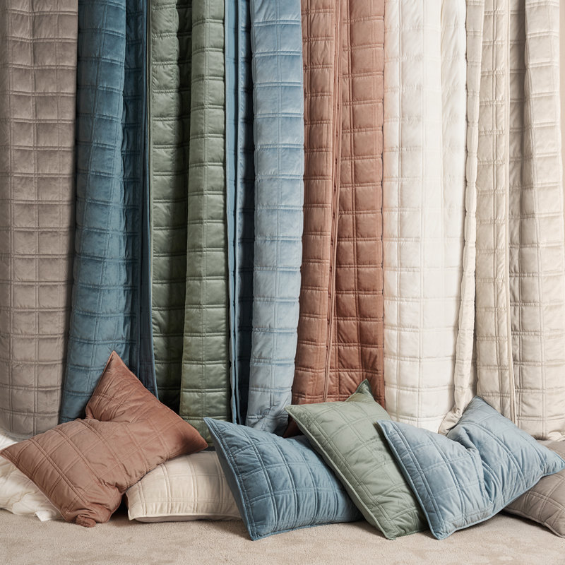 Ensemble de courtepointe en velours double, Courtepointe très grand + 2 très grandes taies d, Blanc, crème