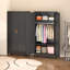 Metal Wardrobe Cabinet with Wooden Handle, 34" Wide Metal Wardrobe Closet with Hanging Rods and Adjustable Shelves(Black)-1286683501