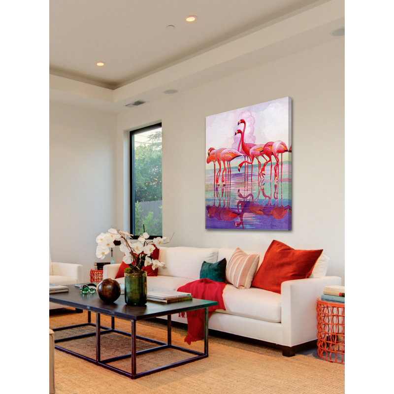 Large Pink Flamingos Canvas Art with Wooden Frame