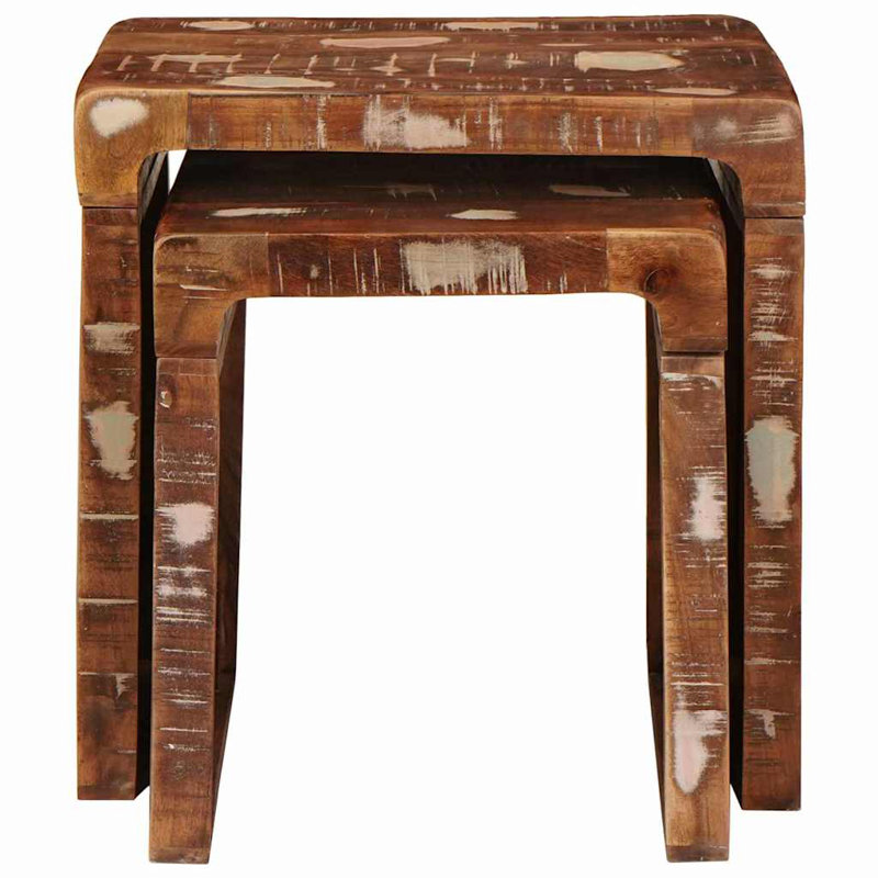 Solid Wood End Table, Distressed Brown