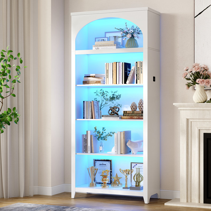 176cm H x 75cm W 5-Tier Bookcase with Tri-Color Sensor Light, White