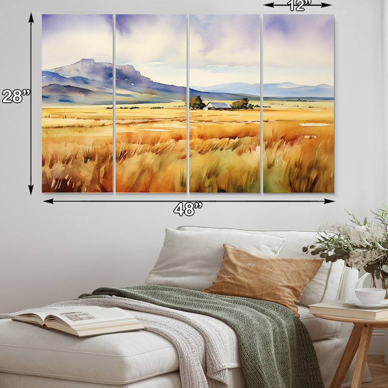 Ensemble de 4 décorations murales prairies jaunes du Wyoming