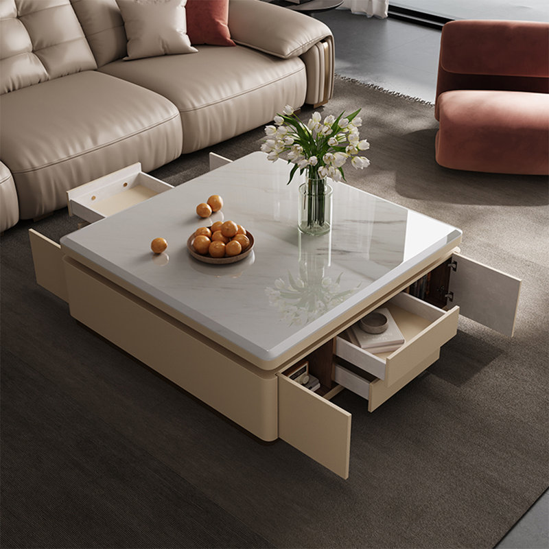 Table basse carrée en marbre de style luxueux, H 15,7 po x L 47,2 po x l 47,2 po