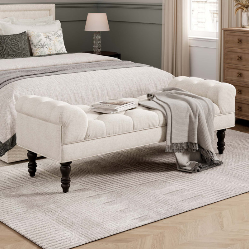 Banc de bout capitonné à boutons, Beige, Noir