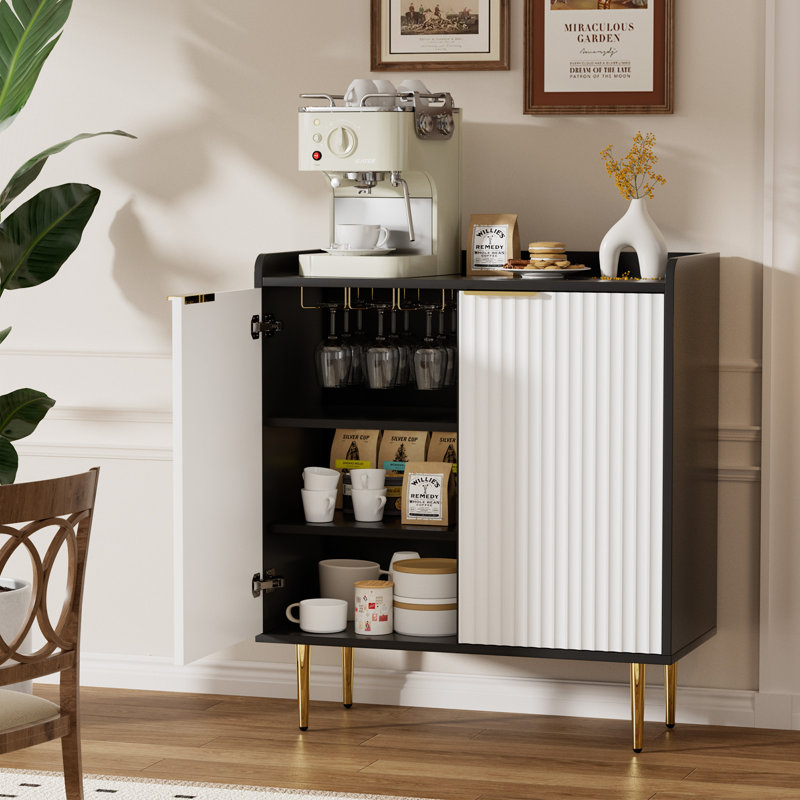 Buffet Farmhouse, buffet multifonctionnel avec rangement, Noir / blanc