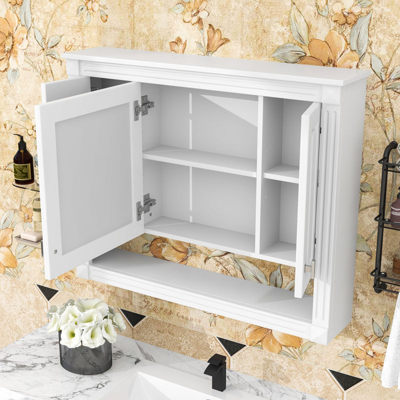 Armoire murale de salle de bain avec miroir, tablettes réglables et tablette ouverte