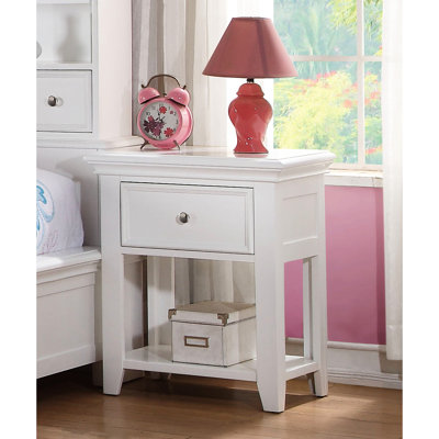 Table de chevet blanche pour chambre à coucher avec 1 tiroir et tablette inférieure ouverte en dessous de l'esthétique en bois moderne