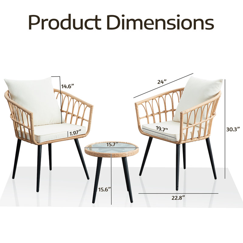Ensemble de conversation pour patio pour 2 personnes avec coussins (ensemble de 4)