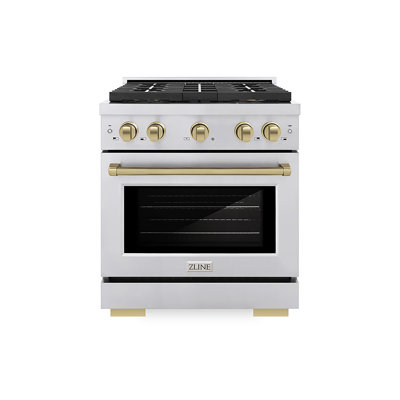 ZLINE Autograph Edition 30 in. 4.2 cu. ft. Paramount Gas Range W/ 4 Burner DuoPro Cooktop and Convection Gas Oven in Stainless Steel W/ Champagne Bronze Accents