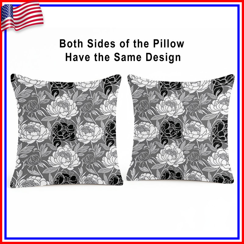 Monochrome Botanical Floral Linen Throw Pillow, 26 x 26 inches