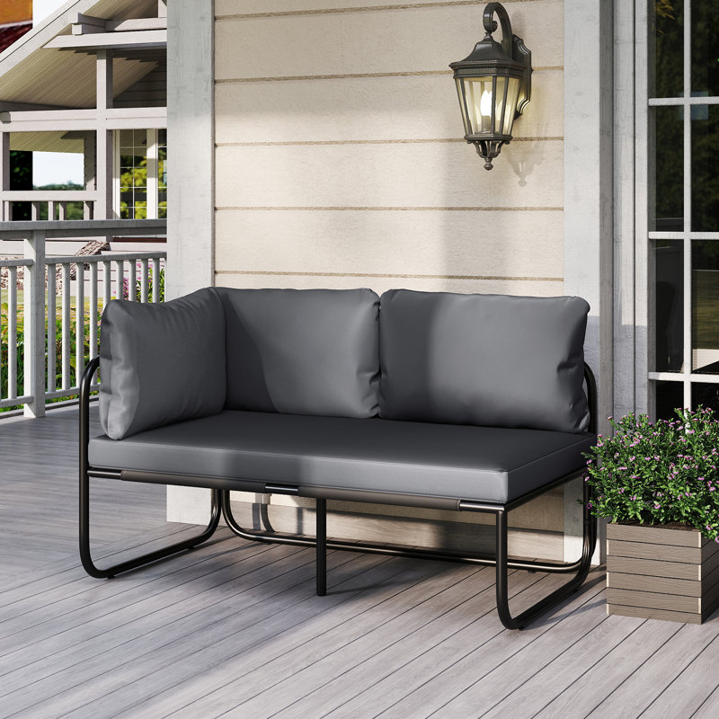 Causeuse de patio avec coussins de siège amovibles et structure en métal avec accoudoirs latéraux