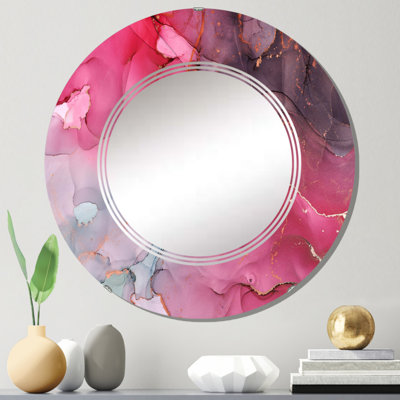 Art liquide rouge et vert - miroir mural moderne rond