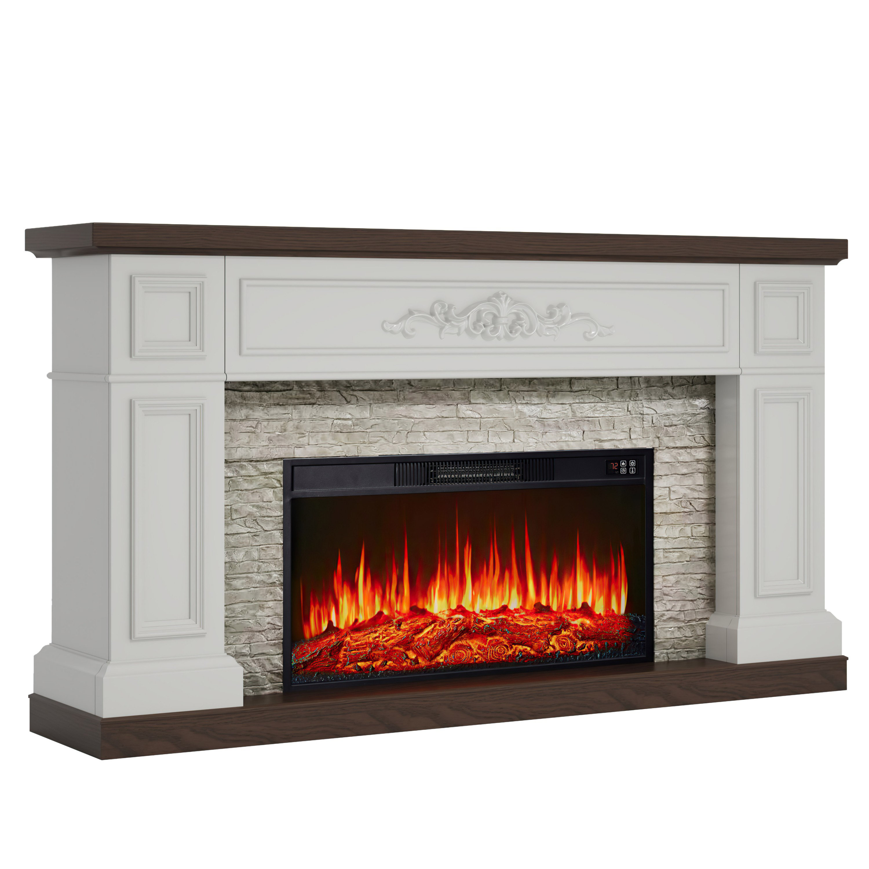 One Allium Way Manteau de cheminée électrique en bois de ferme l 60 po ...