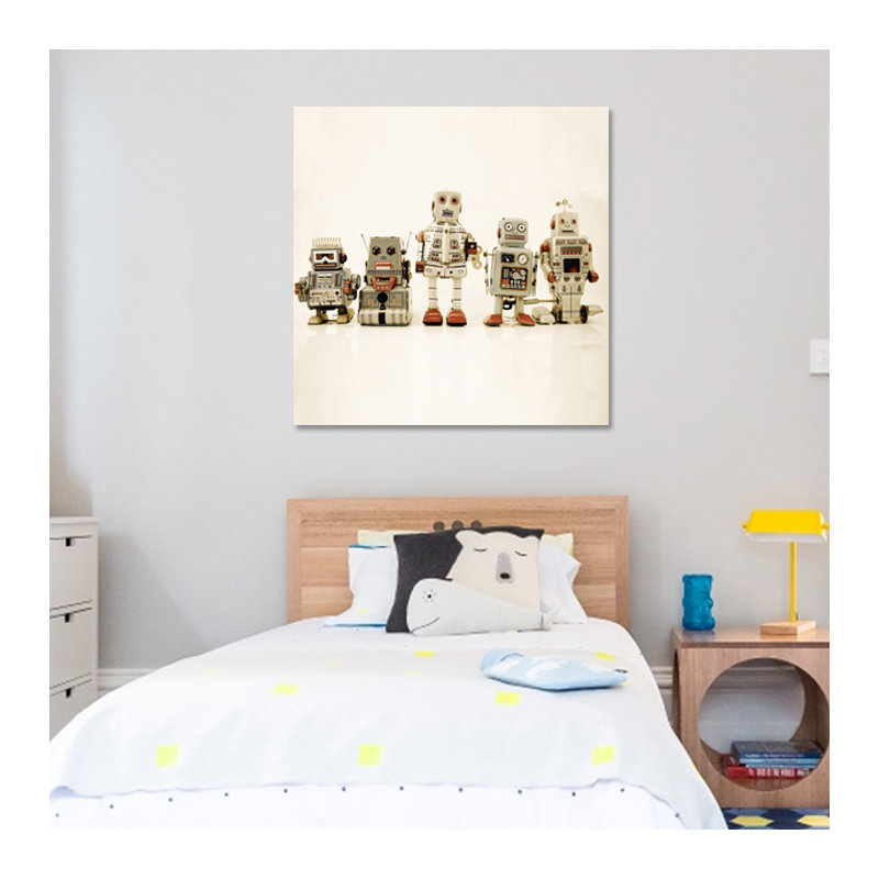 Robot Friends Print, 30" H x 40" W, Unframed Glass