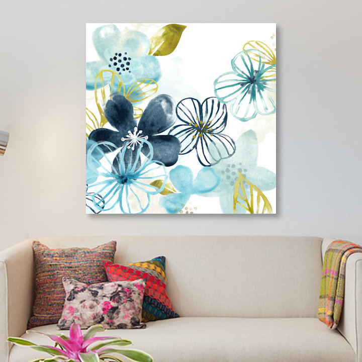 «Aqua Flora I», reproduction sur toile, H 18 po x l 18 po x P 1,5 po, Toile tendue, Pas de tapis
