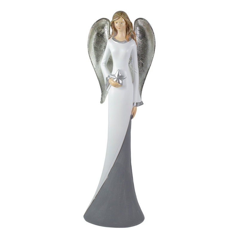 Figurine de table 16,5 "ange blanc et argent avec étoile