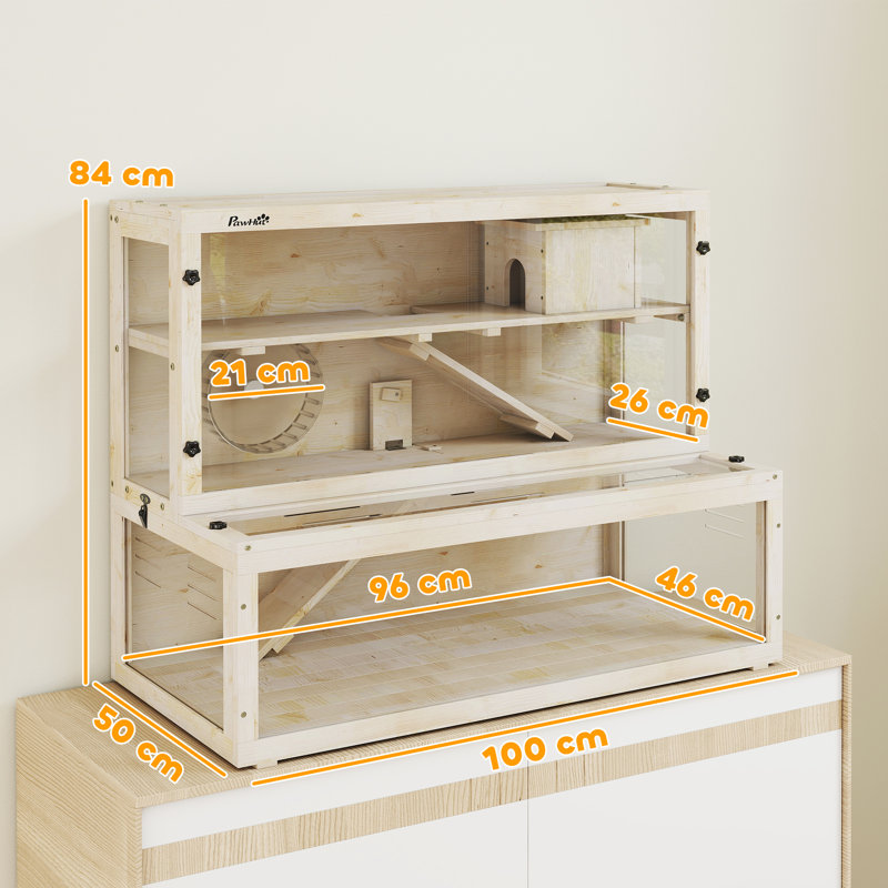 3 Tier Wooden Hamster Cage with Hut Wheel Ramps 100 x 50 x 84 cm