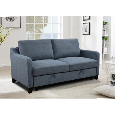 69"" 3-in-1 Convertible Queen Sleeper Sofa Bed, Modern Fabric Loveseat Futon With Pullout Bed, Reclining Backrest - Dark Blue -  Latitude RunÂ®, B1399786F3D44730AE6E641AEAEFE37C