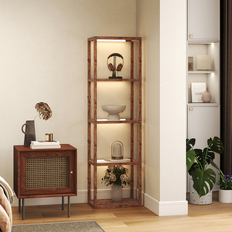 157cm Veneered LED Column Floor Lamp, Rustic Brown