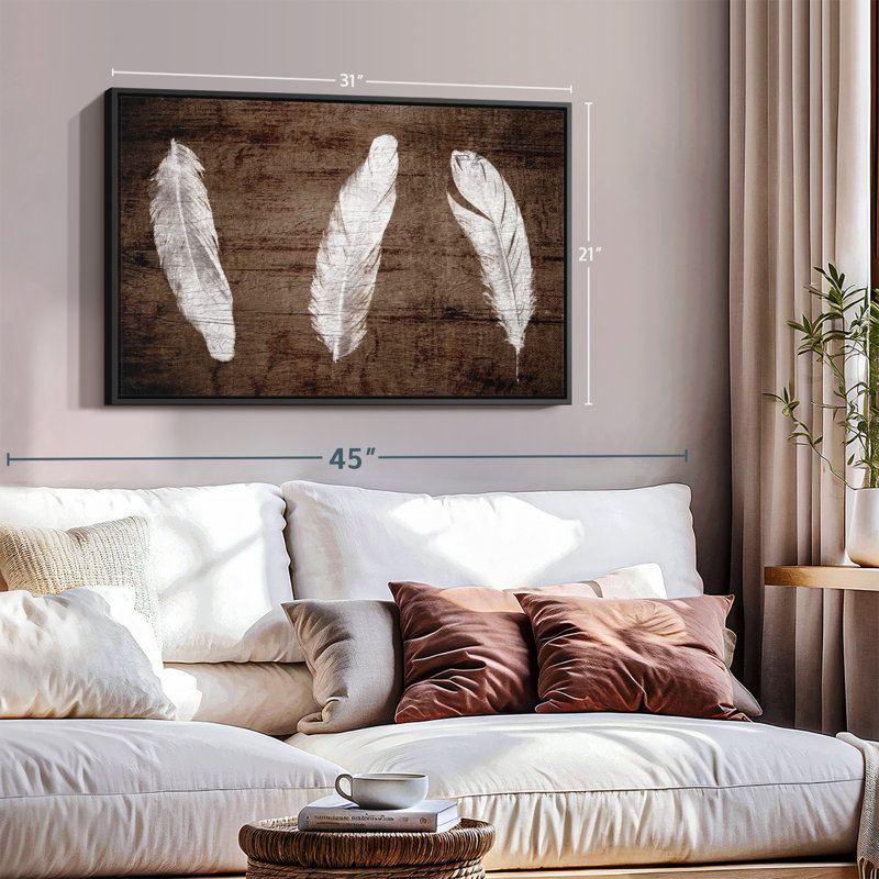 " Woodgrain White Feathers Canvas Print ", 21" H x 31" W