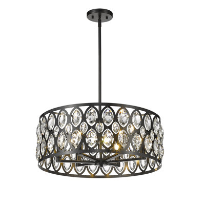 Lustre cylindrique unique à 6 lumières avec accents de cristal Delphina