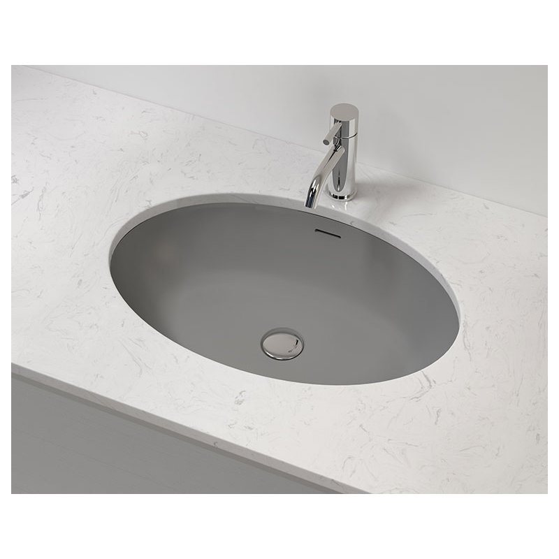 Lavabo de salle de bain ovale encastrable en résine 23,6 po x 16,4 po Badeloft UB-02-GGRY en gris brillant, Gris brillant