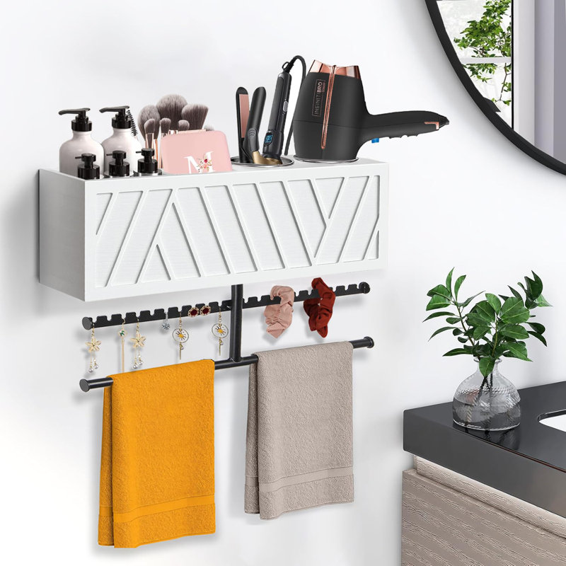 Support de sèche-cheveux mural, outils et accessoires de coiffage, accessoires de salle de bain et outils chauds, Blanc