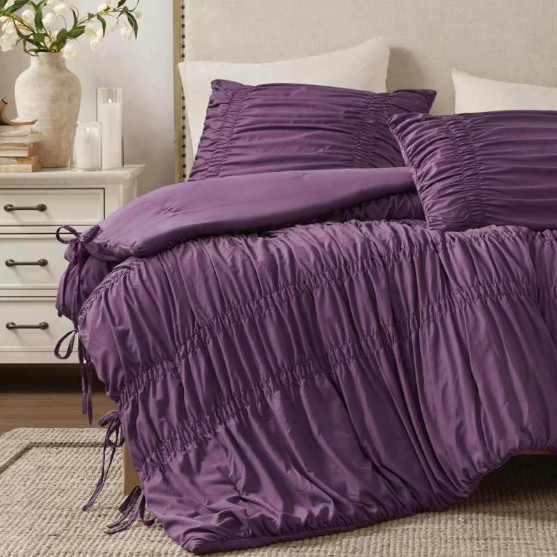 Romantic Ruched Bedding Sets, Microfiber King Size, French Country Style All-season Comfort