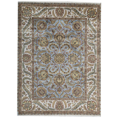 Tapis oriental bleu clair / ivoire en laine noué à la main Crown