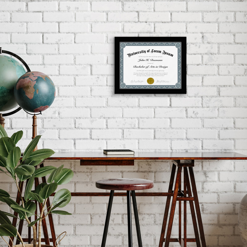 Cadre de diplôme Mihir 8,5 x 11 po avec support de table - bois et verre, Noir